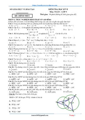 Kiểm tra học kì II môn Toán Khối 9 (Có đáp án)